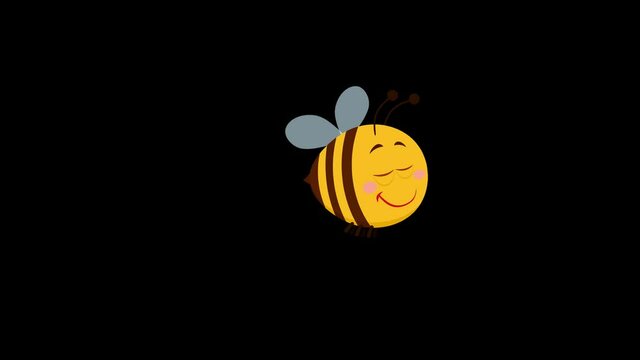 Cute Bee Cartoon Character Flying. 4K Animation Video Motion Graphics Without Background