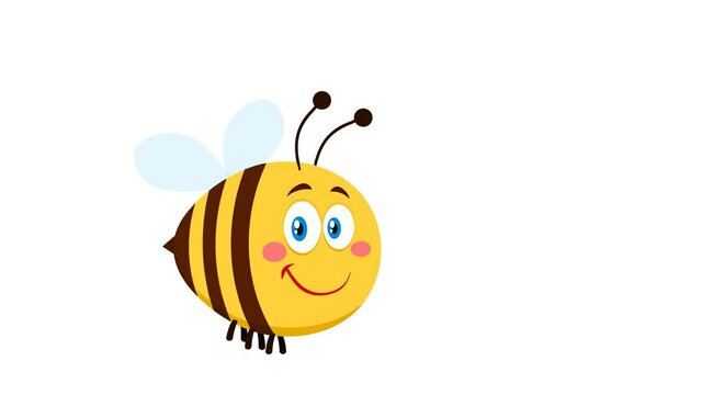 Smiling Cute Bee Cartoon Character Flying. 4K Animation Video Motion Graphics Without Background