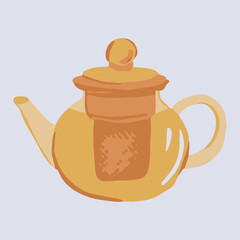 Simple yellow teapot in cartoon style. Cosiness concept. Vector illustration