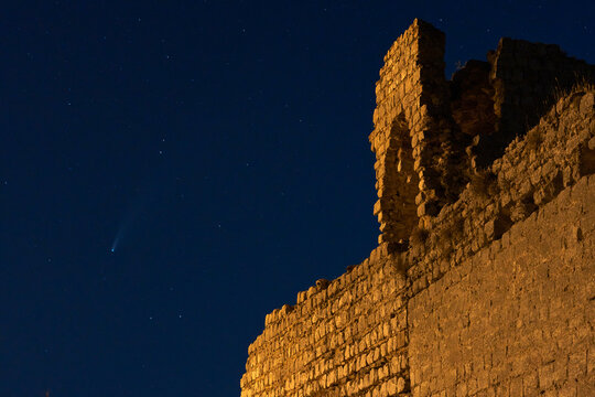 ruins of La Estrella castle in Teba at night, Malaga. Spain