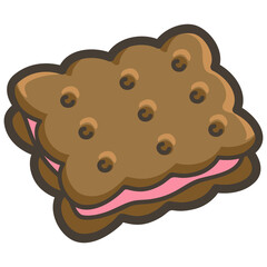 Cute square shaped chocolate biscuits with strawberry cream filling cartoon clipart, Isolated on white background. Decoration, Illustration, Sticker and pattern.