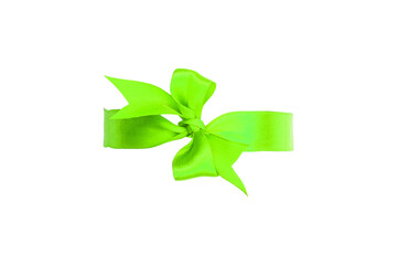Decorative green silk bow. Large width,  handmade. Isolated on white
