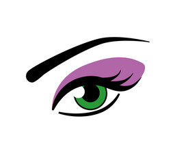 Green eyes with purple shadow. Eyeshadow placement scheme