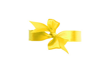 Decorative golden yellow silk bow. Large width,  handmade. Isolated on white
