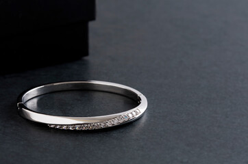 Close up of diamond bracelet. space for your text.