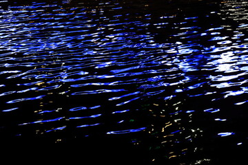 River at night and reflected city lights