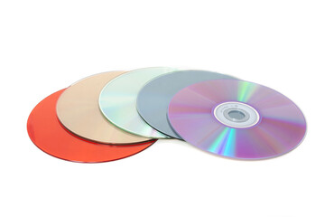 Several multi-colored CDs on a white background
