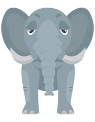 Standing elephant front view. African animal in cartoon style.