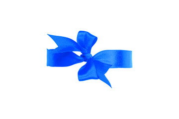 Decorative deep blue silk bow. Large width, handmade. Isolated on white