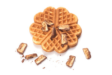 Freshly baked waffles with chocolate isolated on white background