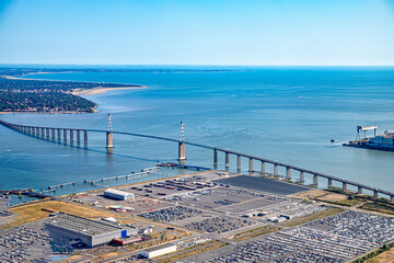 loire river and saint nazaire bridge from airplane view