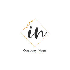 I N IN Initial handwriting and signature logo design with circle. Beautiful design handwritten logo for fashion, team, wedding, luxury logo.