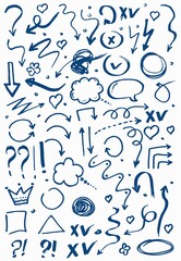 Hand drawn collection of elements for design. Doodles, Isolated