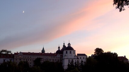 St. Stanislaus Basilica in Lublin at sunset.