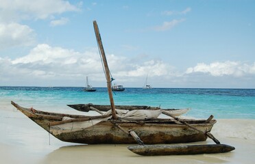 Fototapeta premium Fishing boat on the shore of Jambiani, Zanzibar, Tanzania