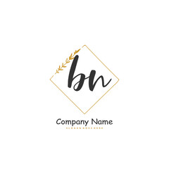 B N BN Initial handwriting and signature logo design with circle. Beautiful design handwritten logo for fashion, team, wedding, luxury logo.
