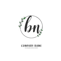B N BN Initial handwriting and signature logo design with circle. Beautiful design handwritten logo for fashion, team, wedding, luxury logo.