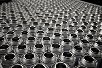 Empty aerosol cans in busy manufacturing business