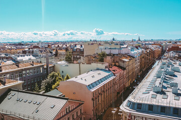 View from the roofs of houses in St. Petersburg