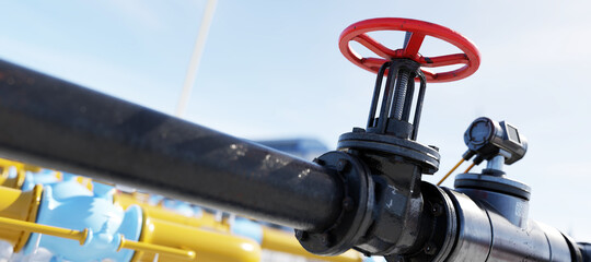 Gas tap with pipeline system at natural gas station.