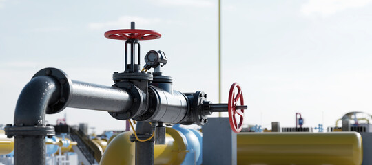Gas tap with pipeline system at natural gas station.