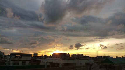 Sky view of Bangkok with skyscrapers in the business district in Bangkok in the evening beautiful twilight give the city a modern style. Selective focus.