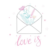 Happy Valentine's Day lettering with hearts. Hand drawn romantic phrase. Modern brush calligraphy. Romantic hand drawn phrase. Vector illustration for love concept valentine or wedding.