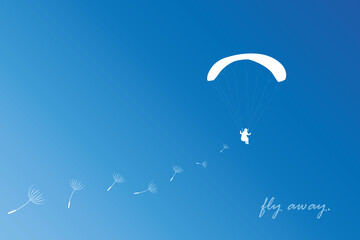 fly away freedom banner with paraglider in blue sky vector illustration EPS10