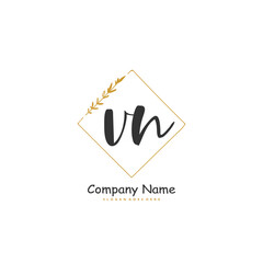 V N VN Initial handwriting and signature logo design with circle. Beautiful design handwritten logo for fashion, team, wedding, luxury logo.