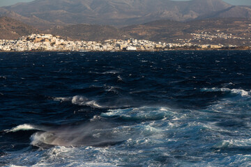 Fototapeta na wymiar white waves in blue Mediterranean sea