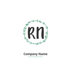 R N RN Initial handwriting and signature logo design with circle. Beautiful design handwritten logo for fashion, team, wedding, luxury logo.