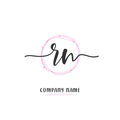 R N RN Initial handwriting and signature logo design with circle. Beautiful design handwritten logo for fashion, team, wedding, luxury logo.