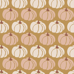 Pumpkins seamless vector pattern. Pumpkins pink white gold repeating background for Harvest festival or Thanksgiving day. Feminine earthy colors.