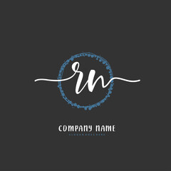 R N RN Initial handwriting and signature logo design with circle. Beautiful design handwritten logo for fashion, team, wedding, luxury logo.