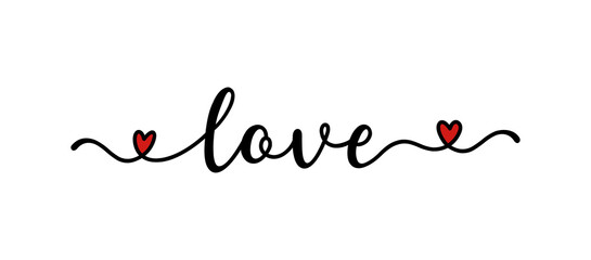 Hand sketched Love word as banner or logo. Lettering for header, label, announcement, advertising - obrazy, fototapety, plakaty
