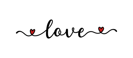 Fotobehang Hand sketched Love word as banner or logo. Lettering for header, label, announcement, advertising © simple words