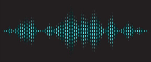 Sound wave digital dots line background. Music and radio soundwave pulse concept. Audio track wave graph of frequency and spectrum - obrazy, fototapety, plakaty