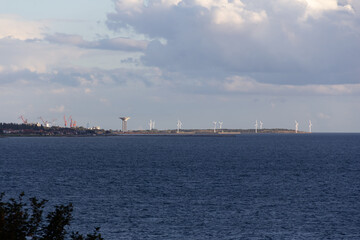 The harbour of Landskrona, Sweden, visible on the horizon