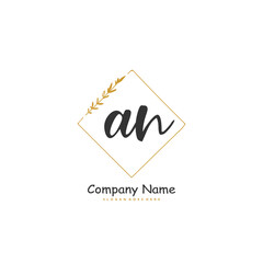 A N AN Initial handwriting and signature logo design with circle. Beautiful design handwritten logo for fashion, team, wedding, luxury logo.
