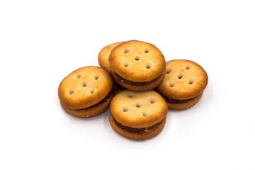 Homemade cookies with jam pineapple on white background. Biscuits cookies for snack cracker.