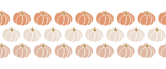 Seamless vector border pumpkins. Repeating pattern design for Harvest festival or Thanksgiving day. Feminine earthy colors.