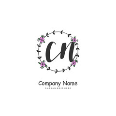 C N CN Initial handwriting and signature logo design with circle. Beautiful design handwritten logo for fashion, team, wedding, luxury logo.