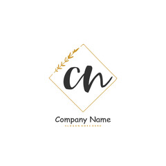 C N CN Initial handwriting and signature logo design with circle. Beautiful design handwritten logo for fashion, team, wedding, luxury logo.