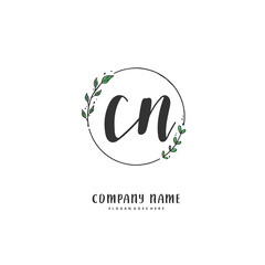 C N CN Initial handwriting and signature logo design with circle. Beautiful design handwritten logo for fashion, team, wedding, luxury logo.