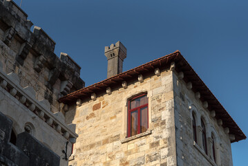 Close-up of mansion house building on Estoril boardwalk