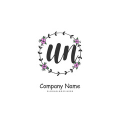 U N UN Initial handwriting and signature logo design with circle. Beautiful design handwritten logo for fashion, team, wedding, luxury logo.