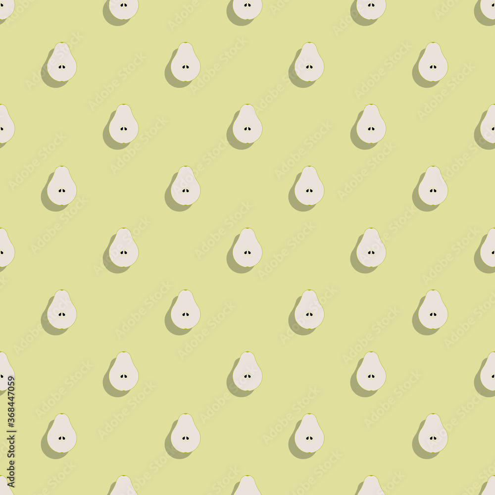 Poster flat icons of pear fruit seamless pattern on green background. simple stylish repeated elements for 