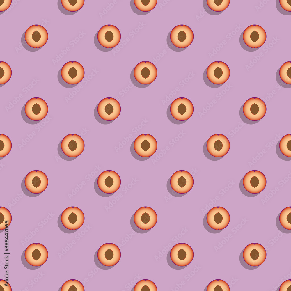 Poster flat icons of plum fruit seamless pattern on violet background. simple stylish repeated elements for