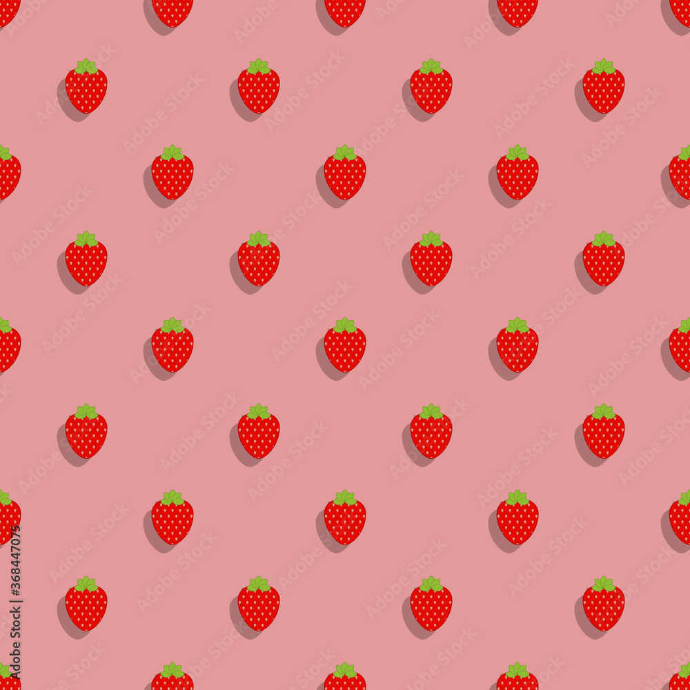 Poster flat icons of strawberry seamless pattern on red background. simple stylish repeated elements for pr