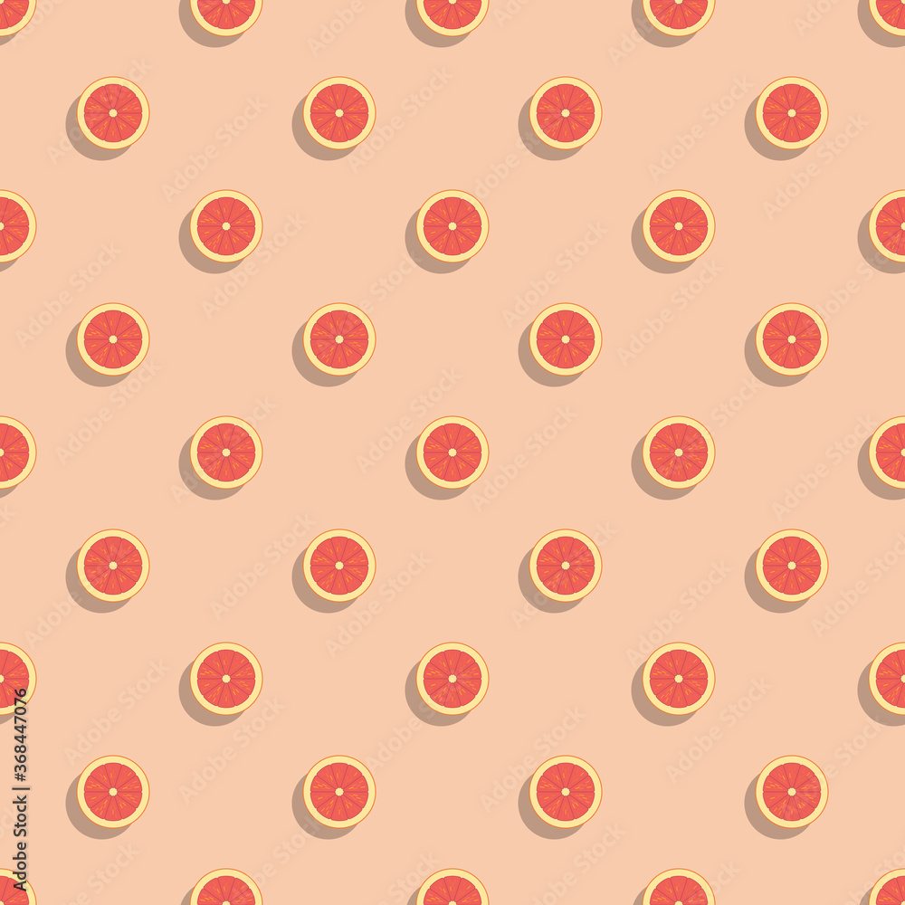 Poster flat icons of red grapefruit seamless pattern on orange background. simple stylish repeated elements